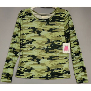 Bobbie Brooks Camo Soft Top Womens L Green Camouflage Stretches Casual Utility